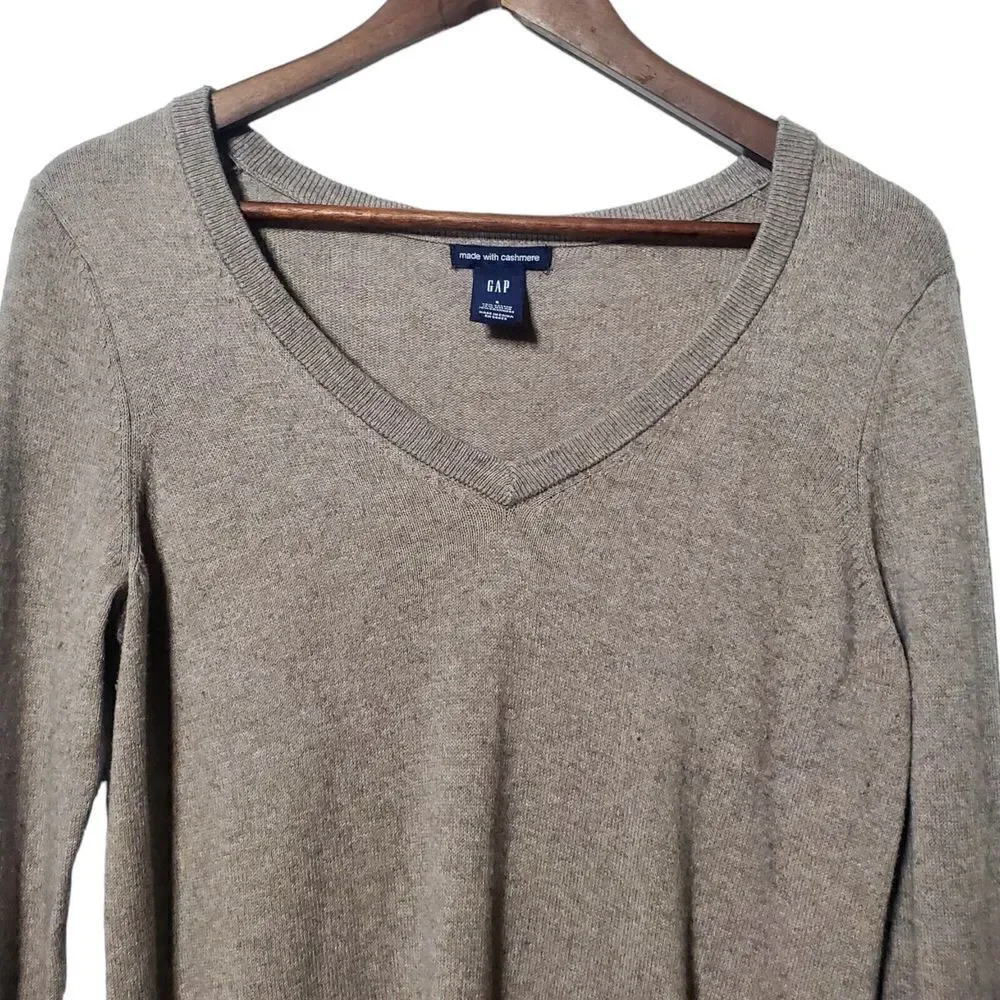 Gap Womens Cashmere Blend Pullover Sweater Size S Tan Longsleeve V-Neck 2000s